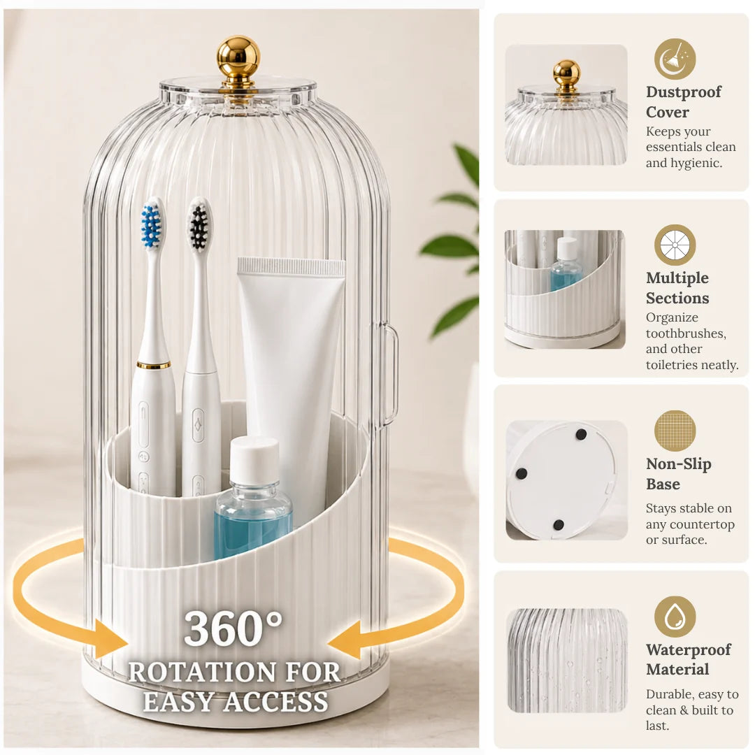 360° Rotating Bathroom Organizer — Toothbrush, Makeup & Accessories