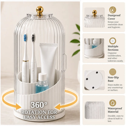 360° Rotating Bathroom Organizer — Toothbrush, Makeup & Accessories